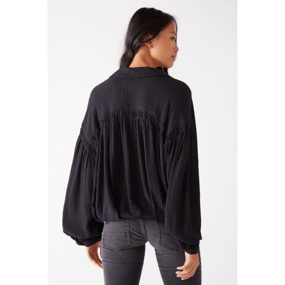 Free People We the Free Rockaway Oversized Crop Long Sleeve Shirt Black Size M - Picture 11 of 11